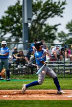 Keaton Gale makes contact at the plate during EPJ’s legion game versus Vermillion. Photo by Peterman Sports Photography • stevepeterman5@gmail.com