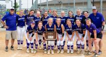 The Dakota Valley Panthers placed 4th at the 2025 Class A state softball tourney in Aberdeen. Back row from left: Coach T.C. Weinandt, Brennan Trotter, Madie Munch, Ellison Rose, Annie Bourne, Paige Moffatt, Lexi Stusse, Payten Konopasek, Chaley Preston, Tatum Pence and Asst. Coach Jason Anderson. Front rowfro left: Mallory Riibe, Mia Riibe, Addison Dickson, Bria Perryman, Audrey Sindt, Emma Barnett and Asst. Coach Kylee Lukes. Photos by Peterman Sports Photography • stevepeterman5@gmail.com
