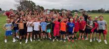 College football players from the University of South Dakota were on the EPJ high school football field on July 15-16, 2025 for a youth skills camp. Submitted photos