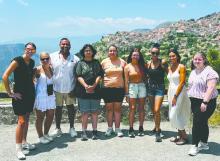 Dakota Valley students plus chaperones took a trip to Italy and Greece on June 8-21, 2025. From left: Jamisyn Jund, Carsyn Hoekstra, Mosiah Harlan, Stella Durr, Emellia Durr, KJ Jorgensen, Kiya Jorgensen, Demi Harlan and Jordyn Newman. Submittedphoto