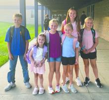 The Donnelly cousins were ready for the Huskies to start school on Tuesday, August 19, 2025. From left: Miles Donnelly, Hallie Donnelly, Jocelyn Donnelly, Harper Donnelly, Hannah Donnelly and Leah Donnelly. Submitted photos