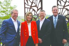 From left: Nebraska’s Governor Jim Pillen, Iowa’s Governor Kim Reynolds, North Sioux City’s Mayor Chris Bogenrief, and South Dakota’s Governor Larry Rhoden at the Tri-State Governors’ Conference in Dakota Dunes on Aug. 26, 2025. Submtted photo
