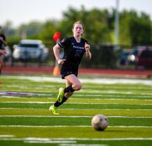 Freshman Mallory Riibe chases down the ball for the Panthers on August 26, 2025. Photos by Peterman Sports Photography • stevepeterman5@gmail.com