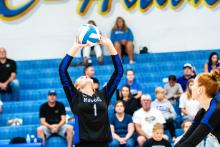 Laney Trometer goes to set the ball for her hitters on September 11, 2025. Photo by Peterman Sports Photography • stevepeterman5@gmail.com