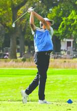 Ben Akin drives his ball off the tee during the 2025 Class A state championship Photo courtesy of SDPB