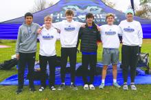 Runners in the Class A boys state meet on Oct. 25, 2025, from left: Noah Buhian, Beckett Fennel, Jaxon Vande Vegte, Jack LaFerrier, Austin Clercx and Mason Marx. Photo courtesy of SDPB