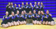 For the 16th consecutive season the Panther dance team was crowned Class A state champions. Back row from left: Coach Carey Baczwaski, Ashley Jelken, Elizabeth Avery, Alexis Bauer, Tina Daniels, Kyla Bacan, Kendall Koch, Jenna Burns, Vail Krage, and Alexis Harlan. Front row fron left: Adalie Major, Alexzandra Nelson, Cadence Irwin, Zahria de Beer, Marissa Loe, Josie Hall, Bridget Saltzman, Gracie Hamilton, Suri Uhl, and Isabella Burhoop. Photo courtesy of SDPB