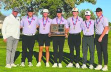 The Panther boys varsity golf team won the state golf championships on October 6-7, 2025. From left: Coach Rodd Slater, Sean Meiske, Tate Cornelsen, Matt de Beer, Cash Slater, Atticus Slater, and Logan Brandon. Submitted photo