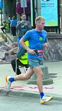 Jackson Prouty rounds a corner in the Sioux Falls Half Marathon on Sept. 21, 2025. Submitted photo