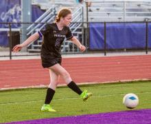 Panther 9th grader Mallory Riibe had a trio of goals, aka a hat trick, versus Vermillion on October 2, 2025. Photo by Peterman Sports Photography • stevepeterman5@gmail.com