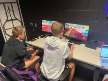 Seniors Owen Norby and Nathan Rathgeber, the defending state esports champions, are seen here playing against Brookings High School in week #1 of the South Dakota Esports season. Submitted photo