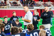 Coach  Jacob Terry talks to his EPJ team, after the state finals, on November 14, 2025. Terry let his roster know that he was proud of them and discussed the great season they all had. Photo by Peterman Sports Photography • stevepeterman5@gmail.com