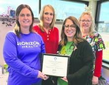 The staff of Horizon Health Elk Point reached patient-focused clinical care milestones to achieve recognition in the Patient-Centered Medical Home Program. From left: are Jessica Christensen, Traci McDonald, EdD, MS, APRN, CNP, PMHNP-BC, Kristen Morrow, CNP, and Jessica Renken. Submitted photo