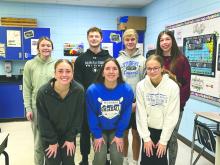 High school members of Elk Point‑Jefferson’s student council coordinated a “Generosity Week” in December and hosted a coat drive in January. Back row, from left: Laney Trometer, Caleb Heuertz, Dawson Fullenkamp and Hailey Schmitz. Front row, from left: Molly Geary, Cera Schmitz and Lorelai Cluts. Submitted photo