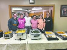 Eighth‑grade girls from Elk Point‑Jefferson volunteered at the Knights of Columbus fish fry on Feb. 20 at St. Joseph’s Catholic Church in Elk Point, helping serve the first local Lenten meal of the 2026 season. Pictured from left are Emma Sellers, Addi Walery, Evee Smith, Mira Buhian, Addi Niles and Kaia Irlbeck. Submitted photo