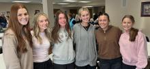 A fish fry was held at St. Teresa’s, in Dakota Dunes, on Friday, February 27, 2026. Dakota Valley high schoolers and parish members volunteered at the event. L-R: Emily Olhausen, Bella Galles, Kendyl McIntosh, Addi Bradshaw, Emma Barnett and Sophie Meyer. Submitted photo
