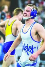 Elk Point-Jefferson’s Luke Swatek gave the crowd a victory smile at the 2026 state wrestling tournament. Swatek had a great showing to claim 5th place in the 150 pound weight bracket.