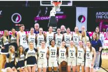 Bishop Heelan made it to the “Final Four” of the Iowa Class 4A girls state basketball tournament for 2026. Front row from left: Emma Anson, Anna Brownell, Reagan Uhl, Savanah Lohr, Trishelle Miller, Ashleigh Jochum, Ella Otten, Ellie Topf, Aubrey Billings.  Second row from left: Cailey Toft, Lily Sorenson, Reagan Hensley, Kennedy Bainbridge, Colby Carroll, Melina Snoozy, Shannon Cleary, Eliana Ross, Maggie Vaandrager, Maddy Schermerhorn, Assistant Coach Jessica Carson.  Third Row fron left: Head Coach Darro