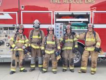 Elk Point Fire Department’s Class of 2026 completed its final state practicals on May 5 with all candidates passing. From left: Luke Horton, Hunter Madison, Chance Koeppe, Jake Kock and Roman Tetelbaum. Submitted photo