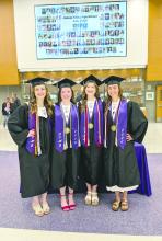  Dakota Valley's Class of 2026 graduated on Saturday, May 9, 2026. From left: Addison Wubbena, Mia Riibe, Lauren Messersmith, and Annie Bourne. Photo by Kelly Riibe • times2reporter@gmail.com