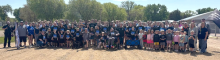 Law enforcement officers, Special Olympics athletes and community members take part in Monday’s Law Enforcement Torch Run in Elk Point. The group carried the “flame of hope” from Lewis Drug down Franklin Street to the Elk Point‑Jefferson football field as part of the annual event promoting inclusion and support for Special Olympics South Dakota. Submitted photo