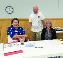 St. Peter’s Community Center, in Jefferson, served as a voting location on July 28, 2026 for South Dakota’s first ever governor runoff. From left Kellye Dailey, Ron Kistner, and Mary Lou Olson were poll workers at this site. Photo by Kelly Riibe • times2reporter@gmail.com