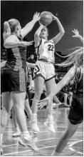 Aubree Worden, #22 for DV, takes a jump shot against Spirit Lake.
