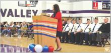 Dr. Tonia Warzecha, the superintendent at Dakota Valley, spoke during the Veteran's ceremony. Photo by Kelly Riibe times2reporter@gmail.com