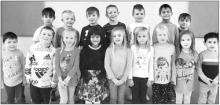 Maloney’s November MVPs in the JK/Kindergarten classes are, front from left, Miles Labios, Ayse Bonstead, Dakota Pearman , Akshja Gupta, Kenna Krumvieda, Olivia Zellmer, Nora Dybsetter, Kora Amelung and Ali-Reda Ossaily; and back, Johnathan Tassler, Aiden Chochon, Drew Delperdang, Donald Hallmark, Dean Collins, Phoenix Cole and Brandon Madden. Submitted photo