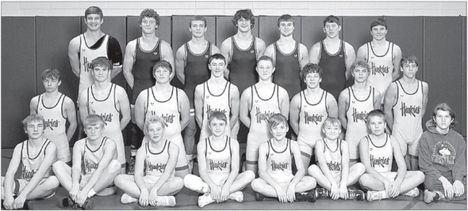 The 2022-23 Huskies for the Wrestling team are, front from left, Luke Swatek, Cody Robinson, Trey VanderWeerdt, Brody VanRoekel, Bode Fennel, Beckett Fennel, Spencer Marx and Austin Clercx; middle, Owen Rigg, Charlie Suing, Keaton Hinds, Hayes Johnson, Caleb Heuertz, Gunner Ewing, Levi Hanson and Mason Marx; and back, Grayson Jacobs, Noah McDermott, Lucas Hueser, Gavin Jacobs, Ben Swatek, Noah Thooft and Keaton Gale. Photo by Peterman Sports Photography • stevepeterman5@gmail.com