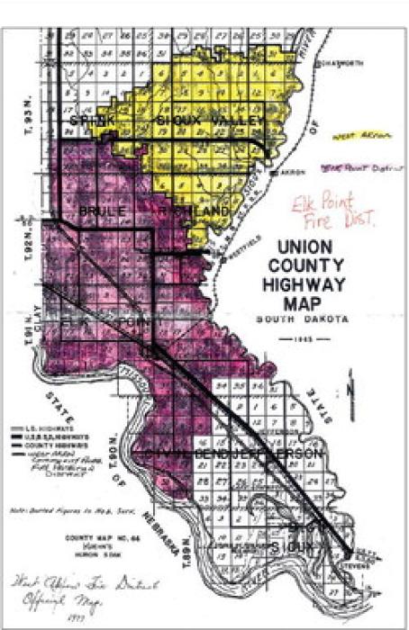 In pink is the current Elk Point Fire District. The Ambulance board would like to create an Ambulance District which would have the same boundaries as the fire district. Submitted rendering