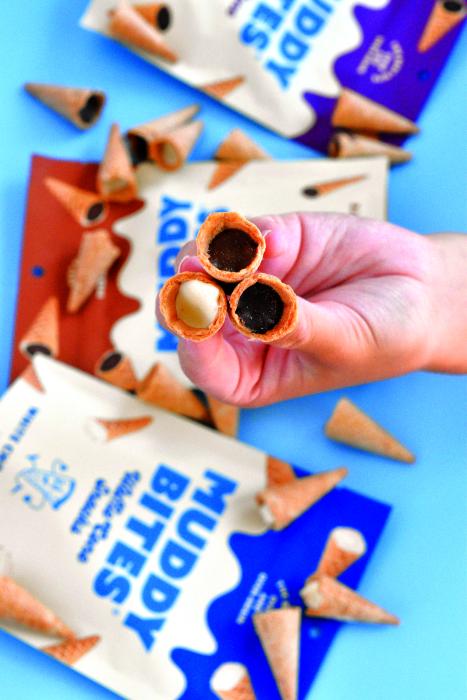 Muddy Bites are currently available in three different flavors – Milk Chocolate, Dark Chocolate and White Chocolate.