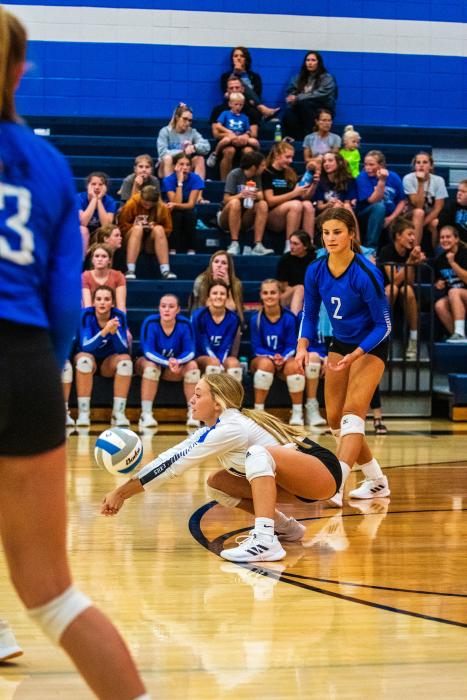 Alyssa Chytka had 51 digs throughout 5 games in Tyndall at the Cavalier Clash Sept. 17. Photo by Peterman Sports Photography • photoman@iw.net