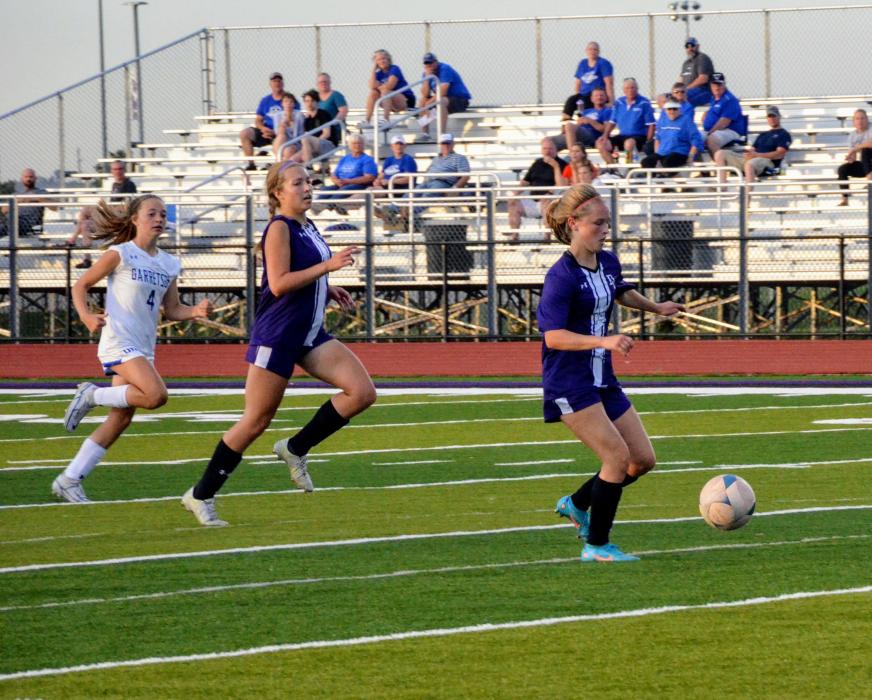 Josie Eckhardt follows Grace Meyer as they make a run to the goal against Garretson Sept. 20. Photo by Kelly Riibe • times2reporter@gmail.com