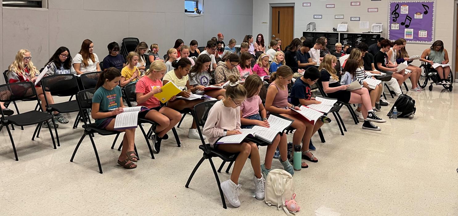 The cast of this year’s theater production have begun practices and are going through the song lyrics. Submitted photo