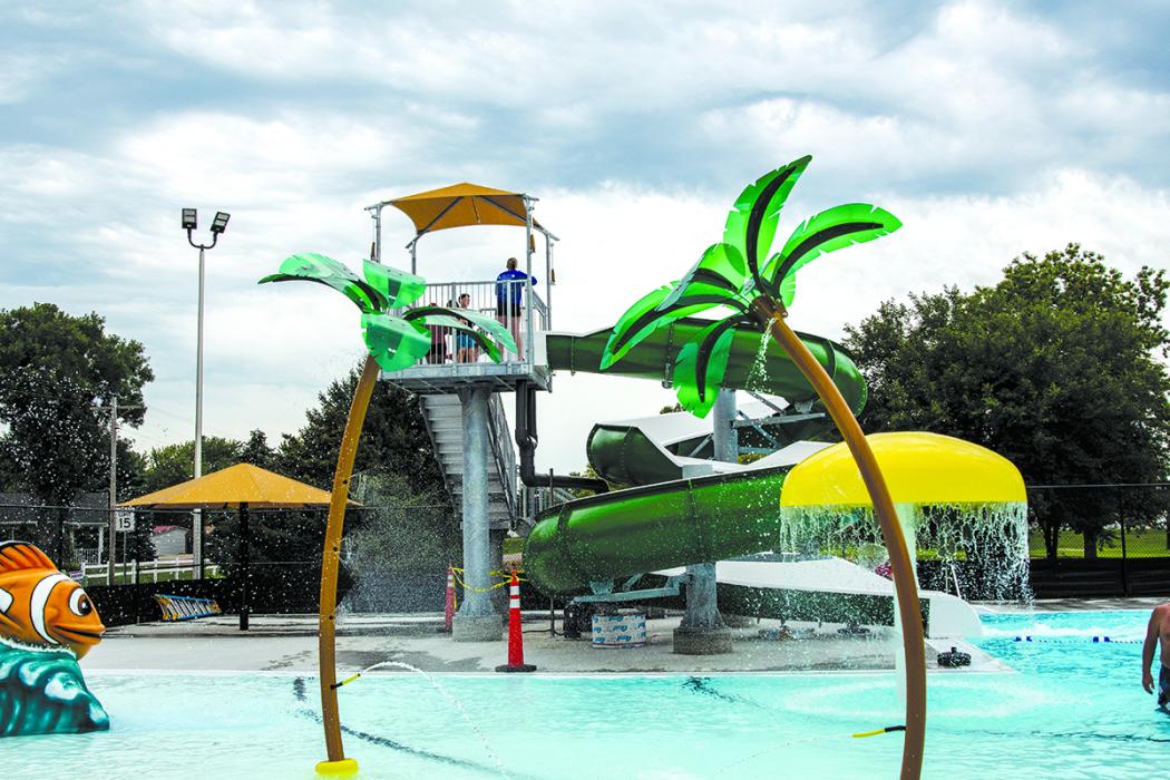 The slide finally arrived and was able to be installed at the Elk Point City Pool. The slide opened for the last weekend of the pool’s season Aug. 27 and 28. The pool was opening for swimming from 1-5 p.m. Aug. 28 and held a dog swim from 6-8 p.m. to close out the season. The pool also hosted a movie night earlier in the season.          Photo by Peterman Photography • photoman@iw.net