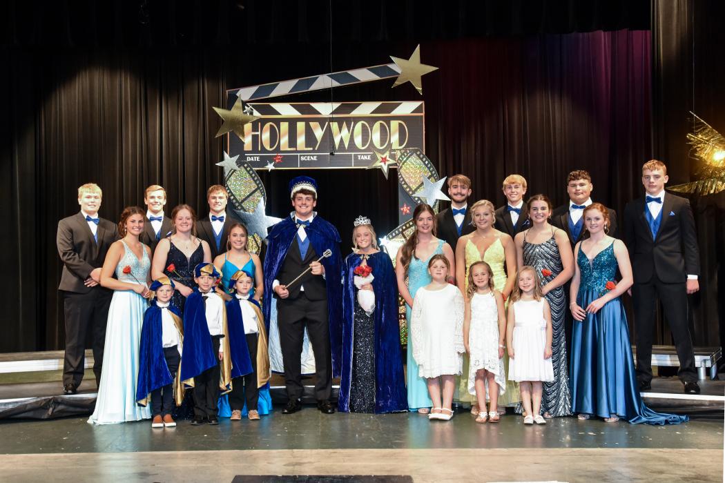 The 2022 Homecoming Royalty Court are, front from left, Huxley Haveman, TJ Podzimek, Tate Twinn, Jenna Sellers, Hadlee Appley and Sutton Streets; middle, Danica Torrez, Josie Curry, Sophia Giorgio, Linley Schmitz, Grace Peed, Ashley Brewer and Lauren McDermott; and back, Ty Trometer, Lucas Hueser, Ben Swatek, King Chace Fornia, Queen Alyssa Chytka, Gunnar Albertsen, Kayden Moore, Dreyden Wagner, Luke Schmitz. Photo by Peterman Sports Photography • photoman@iw.net