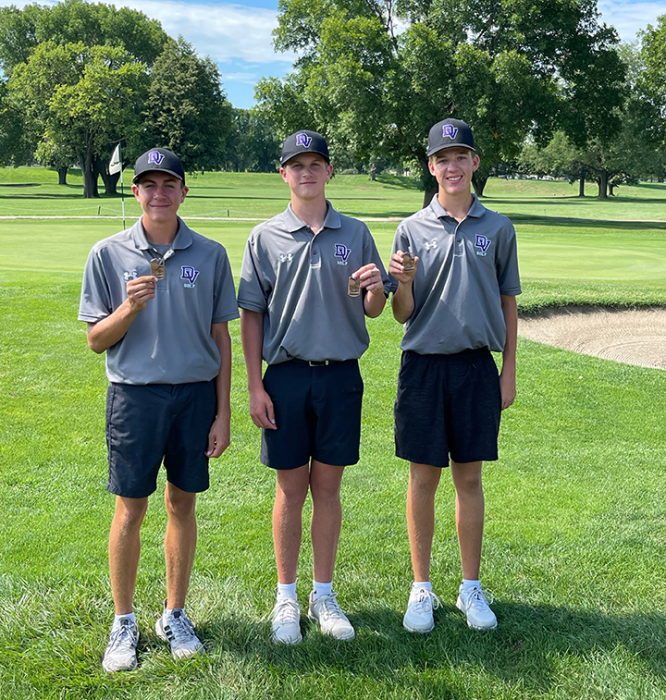 Three Panthers medaled at the Dakota Valley Golf Invitational Aug. 24 at the Two Rivers Golf Course in Dakota Dunes. They were, from left, Logan Collette, Dylan Lukken and Tyler Cornelsen. Submitted photo