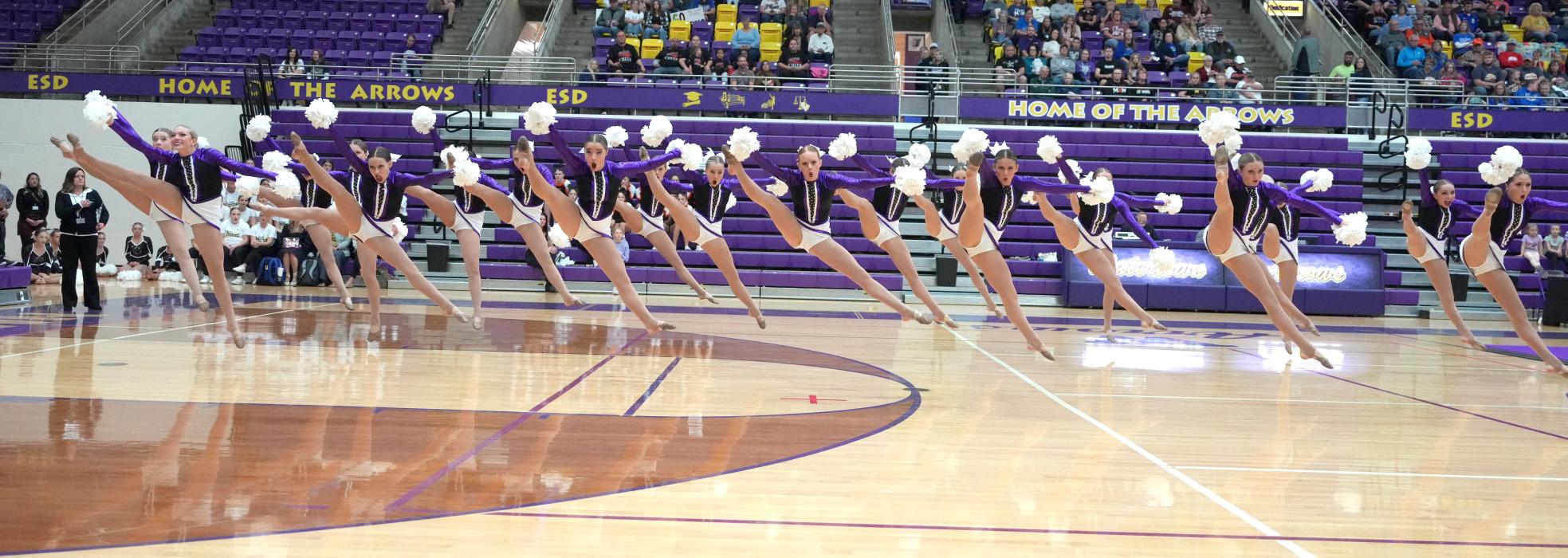 The Dakota Valley Dance team brought home their 13th consecutive state title Oct. 21. The judges praised them for in-sync rhythms and received no deductions.  Photo courtesy of South Dakota Public Broadcasting