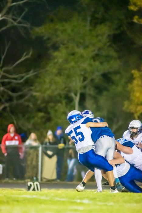 Gavin Jacobs had a great night against BEE, sacking the quarterback twice. Photo by Peterman Sports Photography • stevepeterman5@gmail.com