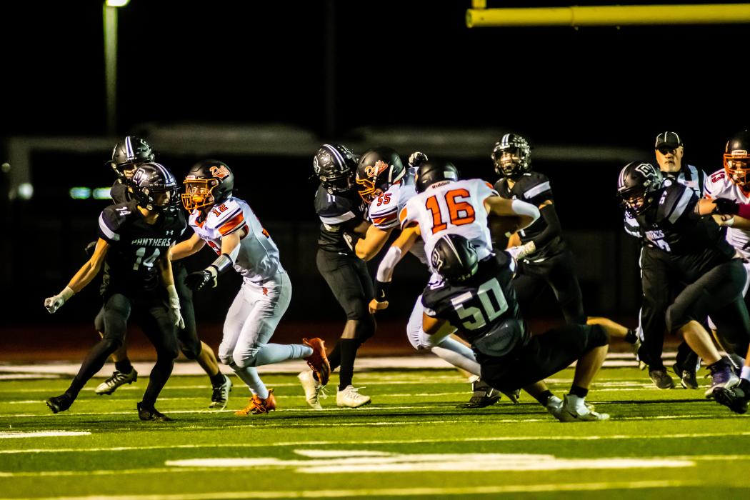 Noah Hede gets a hold of the quarterback in the game against Dell Rapids Oct. 20. Photo by Peterman Sports Photography stevepeterman5@gmail.com