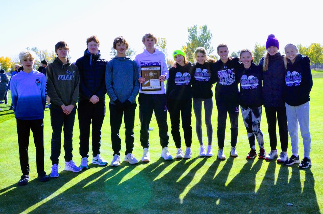 Dakota Valley Cross Country team members heading to the state meet Oct. 22 are, from left, Jamison Gould, Michael Green, James Kilcullen, Jack Brown, Avery Bradshaw, Lizzie Mueller, Finley Huber, Sophia Redler, Mia Riibe, Alex McCullough and Ella Otten. Brayden Karkalik is not pictured, but is attending as part of the boys team. Photo by Kelly Riibe • times2reporter@gmail.com