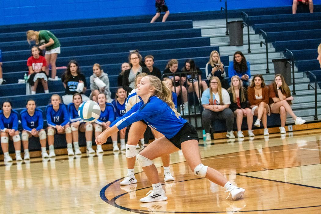 Kate Van Roekel had an ace and 8 digs against Sioux Falls Christian Sept. 29.  Photo by Peterman Sports Photography • stevepeterman5@gmail.com
