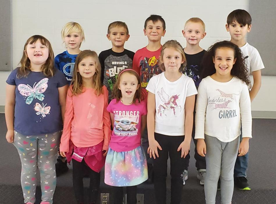 Maloney’s October MVPs for first grade are, front from left, Amelia Johnson, Audrie Brandon, Arya McKibbin, Vera Hoogendoorn and Olivia Jackson; and back, Franklin Verdoorn, Alex Antonopoulos, Cole Warganich, Marcus Bisenius and Alexander Tassler. Submitted photo