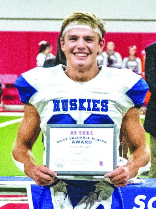 Lucas Hueser received the Joe Rabbie Award as MVP of the game in the State B Championship. Photo by Peterman Sports Photography stevepeterman5@gmail.com