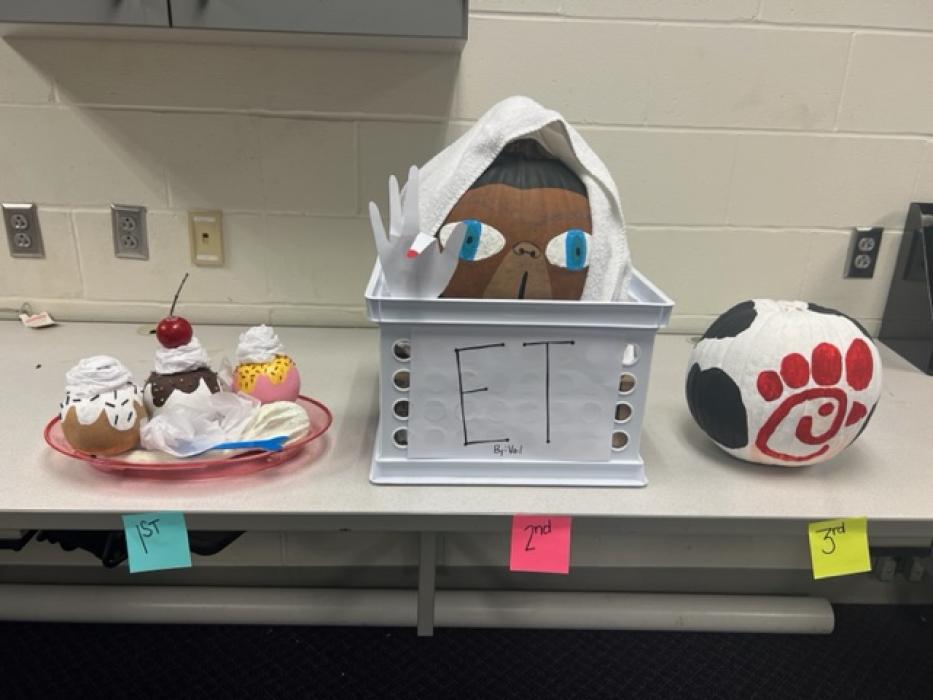 The winning decorated pumpkins are pictured above. First place went to the sundae split, second to ET and third to Chick-fil-A. Submitted photo