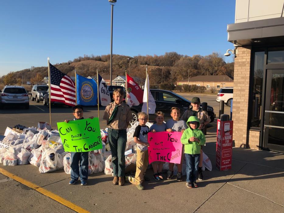 Chan Griffin, Aden Garza, Bretton Clark, Tucker and Blake Winters and Carter and Aidan Hunt collected food for the fall food drive to benefit Siouxland Food Bank, Elk Point Food Pantry and Union County Food Pantry in NSC. Submitted photo