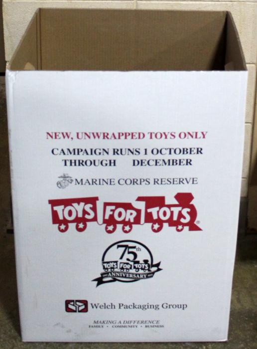 A Toys for Tots box is available at the North Sioux City Fire Department. Any new, unwrapped toys can be delivered between the department’s hours of operation Monday-Friday 8 a.m. to 5 p.m. The box will be picked up Dec. 15. Photo by Beth Sherard-Hutcheson • times1reporter@gmail.com