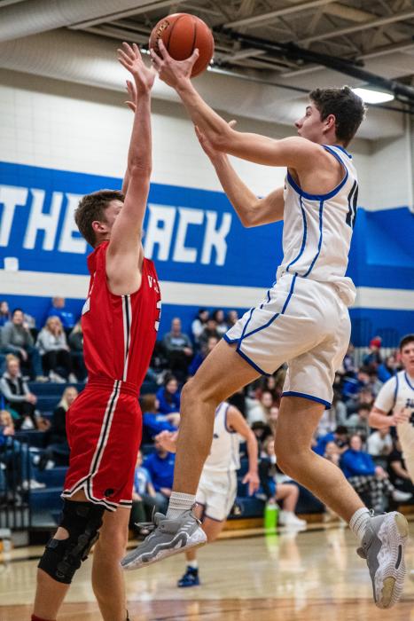 Jakob Scarmon led the team against Vermillion with 14 points. He added another 7 points to his stats against Dell Rapids Jan. 21. Photo by Peterman Sports Photography stevepeterman5@gmail.com