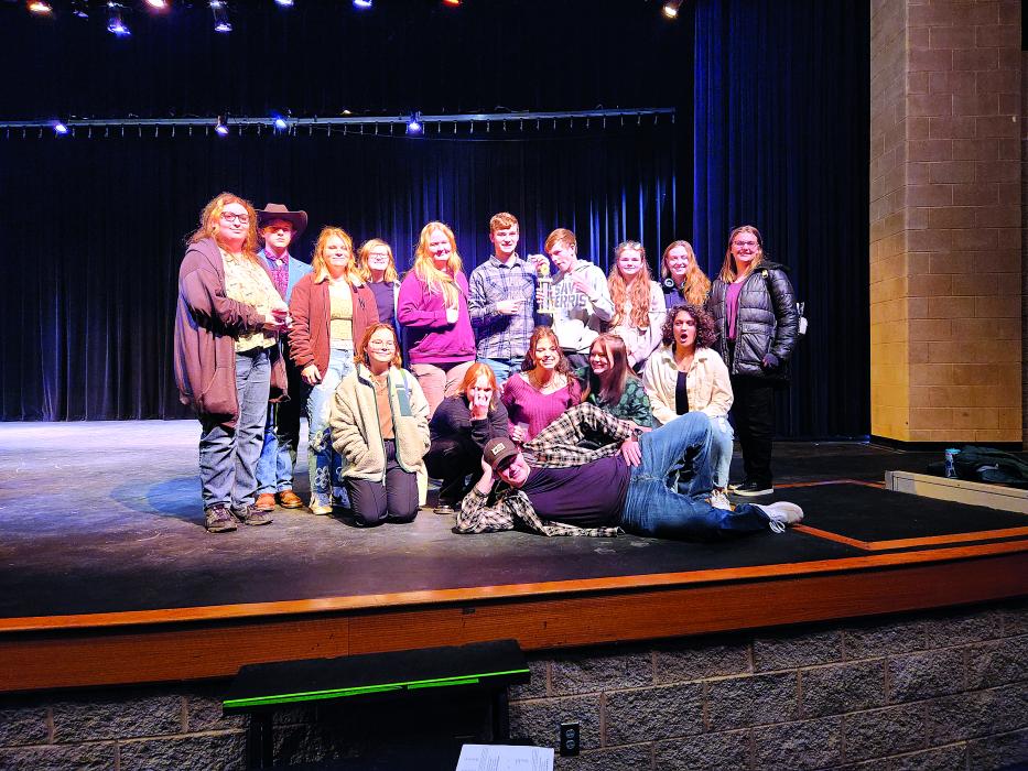 The EPJ One Act students took second place at the regional competition and advanced to the state tournament. Pictured are front, Aiden Kellen; middle from left, Natalie Wells, Chloe Bonnema, Paetyn Cole, Mariah Seaton and Izzy Curry; and back, Libby Wright, Austin Clerx, Nicole Wells, Nadia Quiring, Anne Quam, Caleb Niles, Jacob Peirce, Samantha Marx, Teagan Mollet and Megan Munkvold. Photo courtesy of Randy Uhl